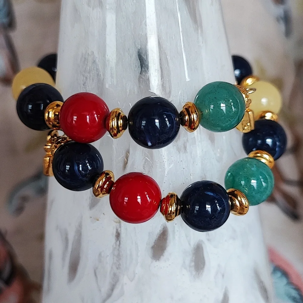 Lauren Conrad Vintage Bold Primary Colors Lucite Beaded Memory Wire Bracelet EUC